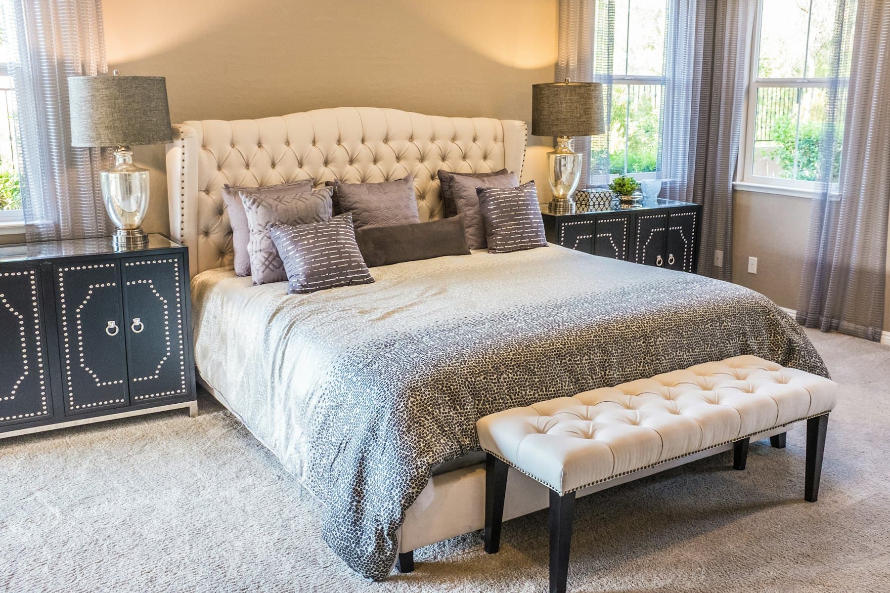 Bedroom with a made bed