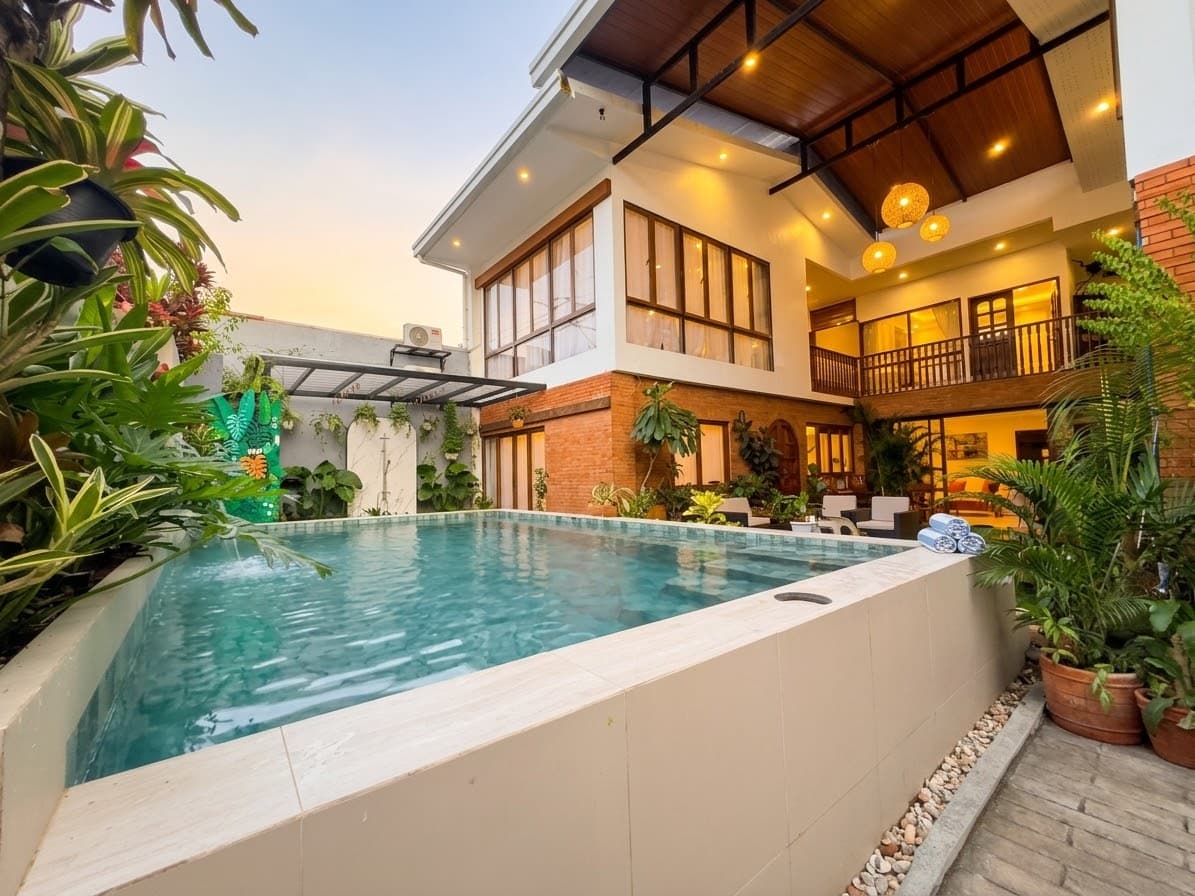 The pool at dusk